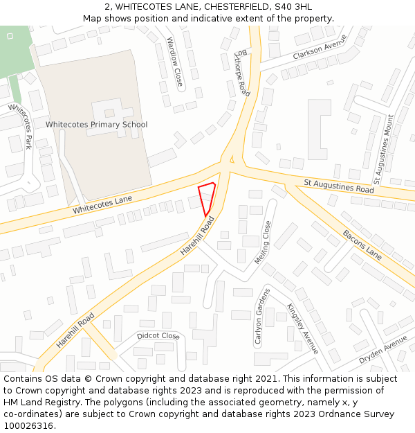 2, WHITECOTES LANE, CHESTERFIELD, S40 3HL: Location map and indicative extent of plot