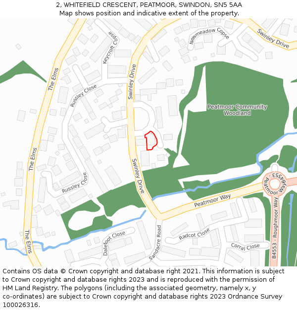 2, WHITEFIELD CRESCENT, PEATMOOR, SWINDON, SN5 5AA: Location map and indicative extent of plot