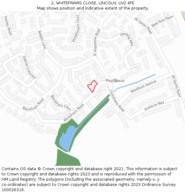 2, WHITEFRIARS CLOSE, LINCOLN, LN2 4FE: Location map and indicative extent of plot