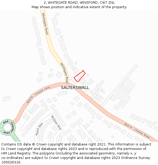 2, WHITEGATE ROAD, WINSFORD, CW7 2NL: Location map and indicative extent of plot