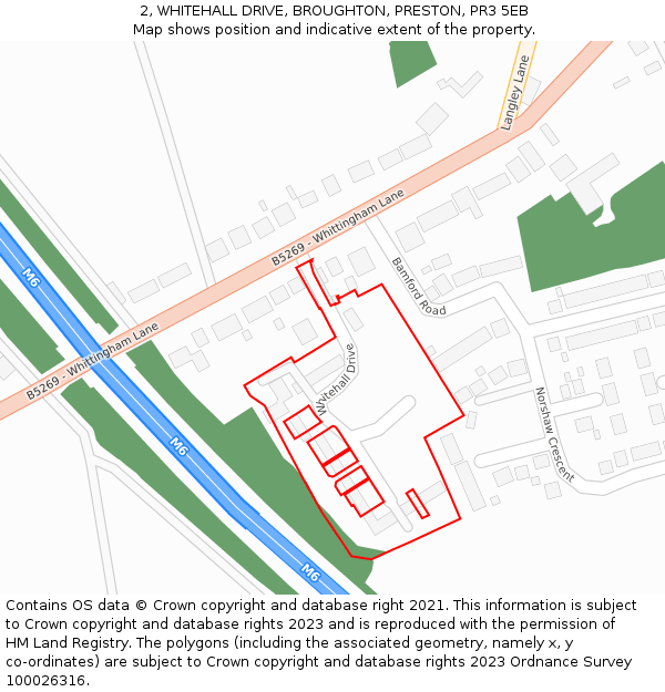 2, WHITEHALL DRIVE, BROUGHTON, PRESTON, PR3 5EB: Location map and indicative extent of plot