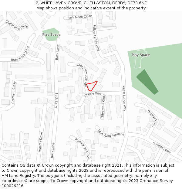 2, WHITEHAVEN GROVE, CHELLASTON, DERBY, DE73 6NE: Location map and indicative extent of plot