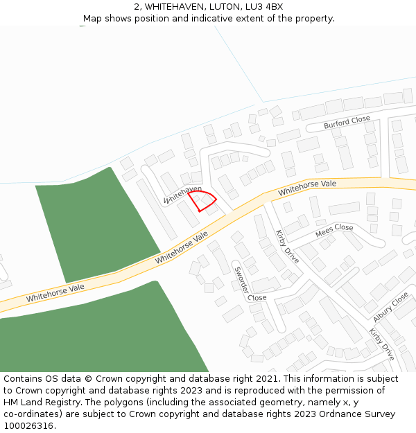 2, WHITEHAVEN, LUTON, LU3 4BX: Location map and indicative extent of plot