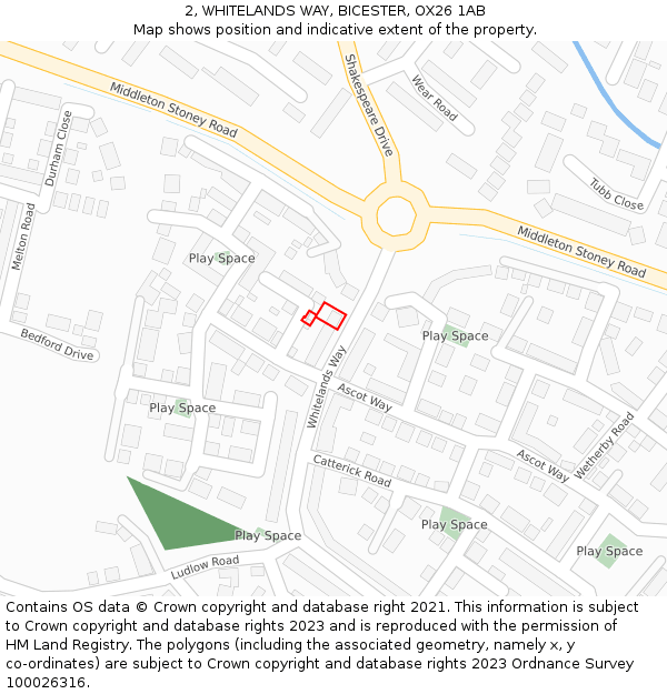 2, WHITELANDS WAY, BICESTER, OX26 1AB: Location map and indicative extent of plot