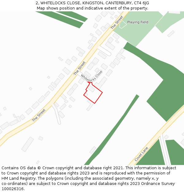 2, WHITELOCKS CLOSE, KINGSTON, CANTERBURY, CT4 6JG: Location map and indicative extent of plot