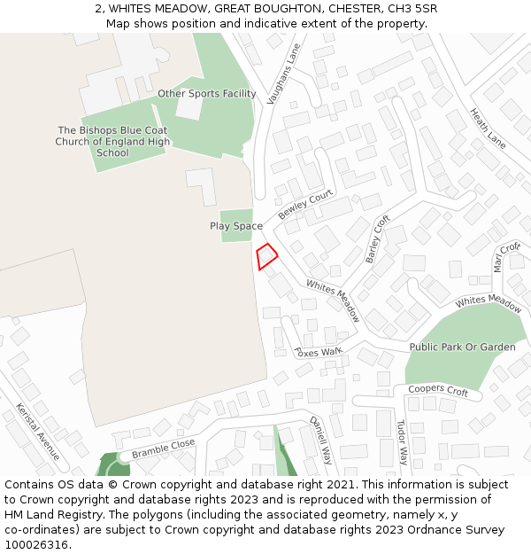 2, WHITES MEADOW, GREAT BOUGHTON, CHESTER, CH3 5SR: Location map and indicative extent of plot