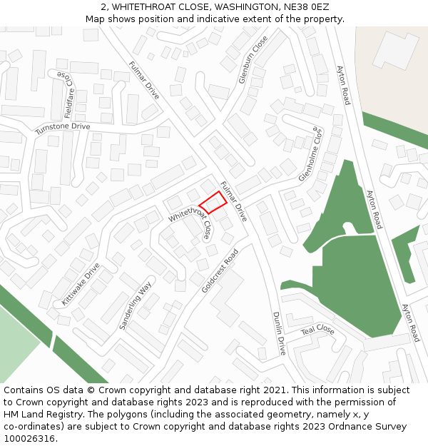 2, WHITETHROAT CLOSE, WASHINGTON, NE38 0EZ: Location map and indicative extent of plot