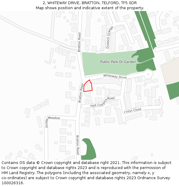 2, WHITEWAY DRIVE, BRATTON, TELFORD, TF5 0DR: Location map and indicative extent of plot