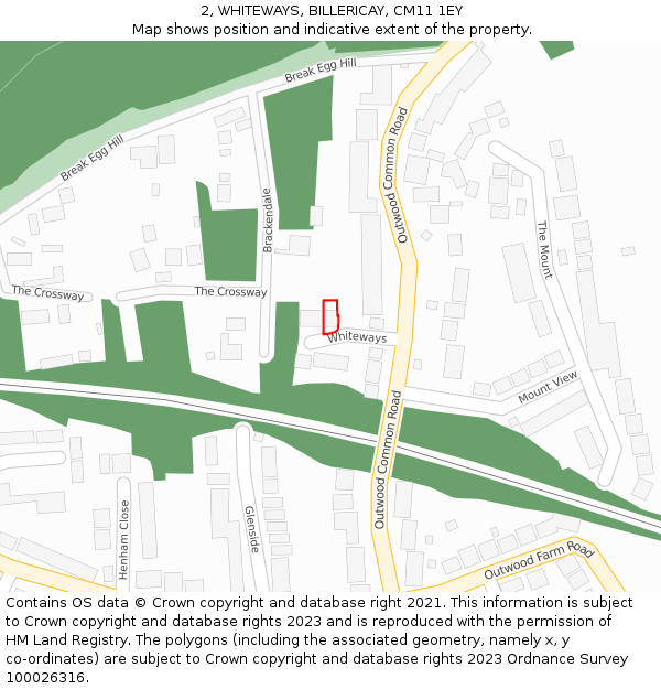 2, WHITEWAYS, BILLERICAY, CM11 1EY: Location map and indicative extent of plot
