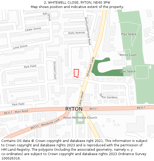 2, WHITEWELL CLOSE, RYTON, NE40 3PW: Location map and indicative extent of plot