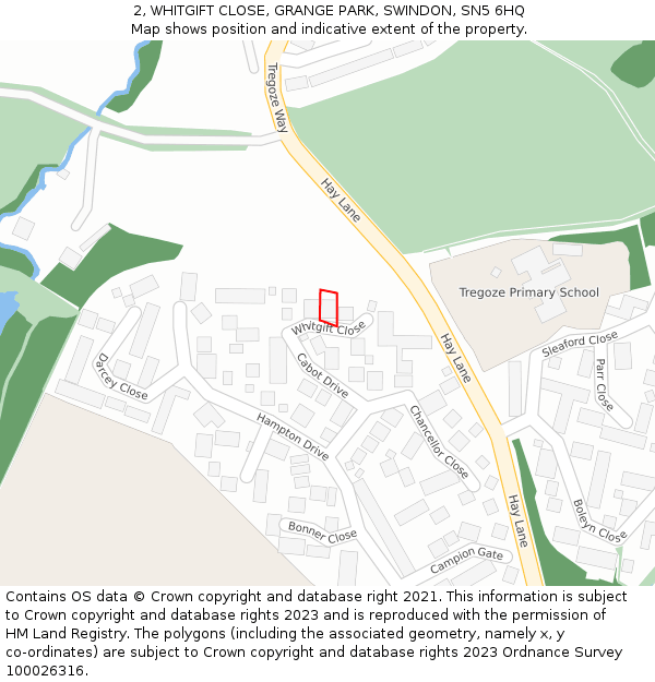 2, WHITGIFT CLOSE, GRANGE PARK, SWINDON, SN5 6HQ: Location map and indicative extent of plot