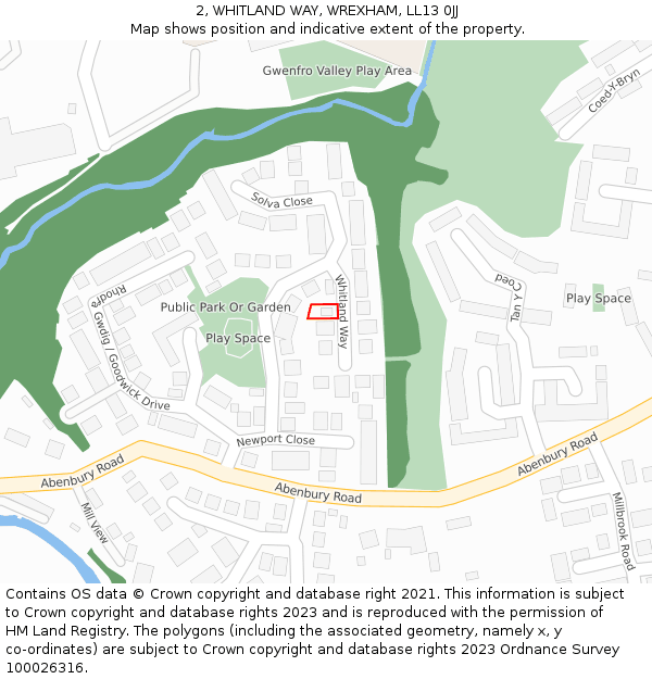 2, WHITLAND WAY, WREXHAM, LL13 0JJ: Location map and indicative extent of plot