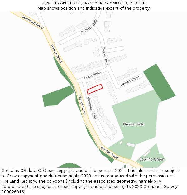 2, WHITMAN CLOSE, BARNACK, STAMFORD, PE9 3EL: Location map and indicative extent of plot