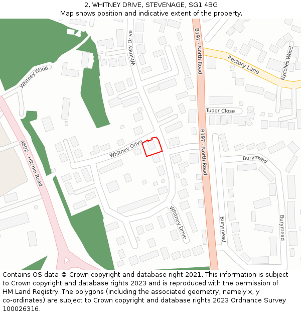 2, WHITNEY DRIVE, STEVENAGE, SG1 4BG: Location map and indicative extent of plot