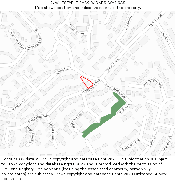 2, WHITSTABLE PARK, WIDNES, WA8 9AS: Location map and indicative extent of plot