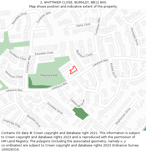 2, WHITTAKER CLOSE, BURNLEY, BB12 8XG: Location map and indicative extent of plot