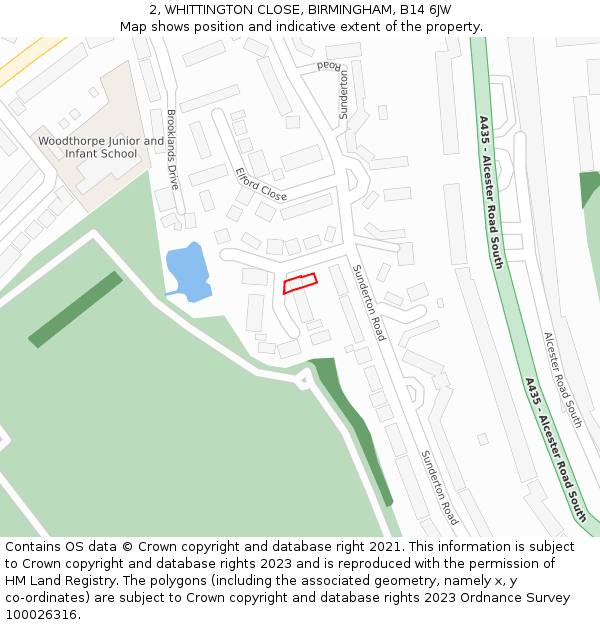 2, WHITTINGTON CLOSE, BIRMINGHAM, B14 6JW: Location map and indicative extent of plot