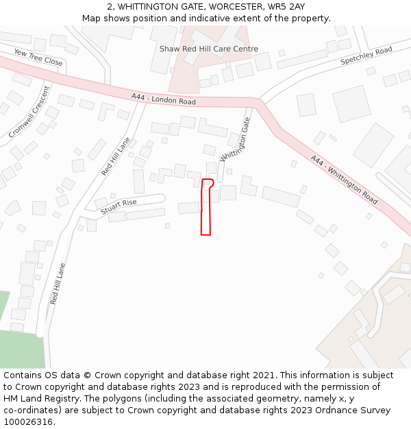 2, WHITTINGTON GATE, WORCESTER, WR5 2AY: Location map and indicative extent of plot
