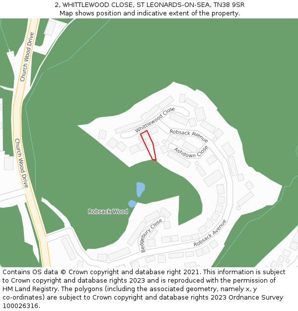 2, WHITTLEWOOD CLOSE, ST LEONARDS-ON-SEA, TN38 9SR: Location map and indicative extent of plot