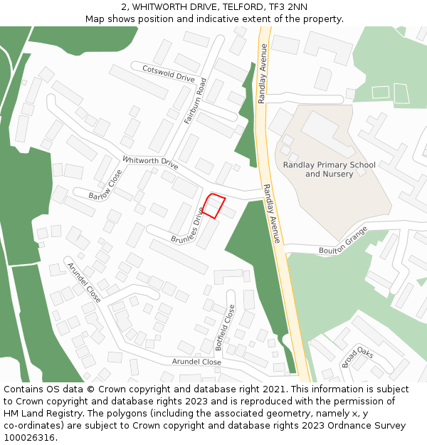 2, WHITWORTH DRIVE, TELFORD, TF3 2NN: Location map and indicative extent of plot