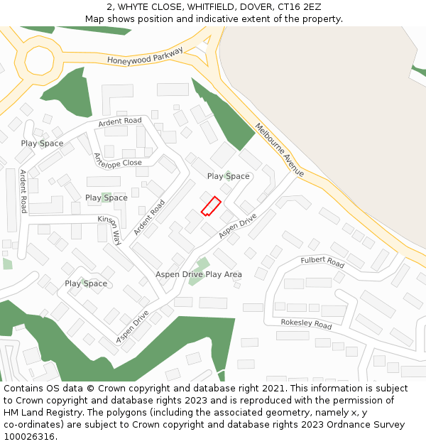 2, WHYTE CLOSE, WHITFIELD, DOVER, CT16 2EZ: Location map and indicative extent of plot