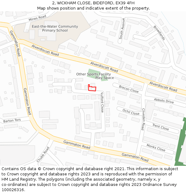 2, WICKHAM CLOSE, BIDEFORD, EX39 4FH: Location map and indicative extent of plot