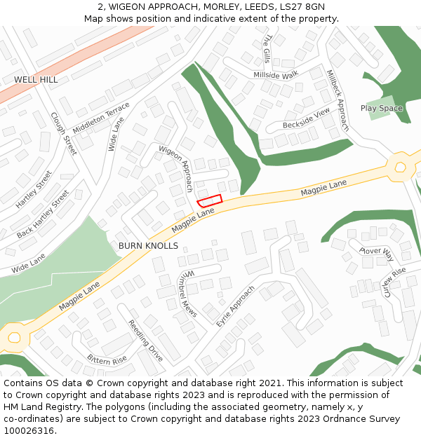 2, WIGEON APPROACH, MORLEY, LEEDS, LS27 8GN: Location map and indicative extent of plot