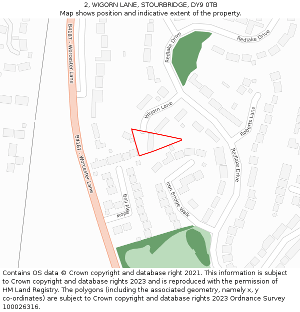 2, WIGORN LANE, STOURBRIDGE, DY9 0TB: Location map and indicative extent of plot