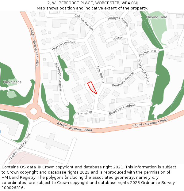 2, WILBERFORCE PLACE, WORCESTER, WR4 0NJ: Location map and indicative extent of plot