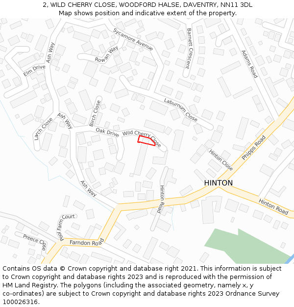 2, WILD CHERRY CLOSE, WOODFORD HALSE, DAVENTRY, NN11 3DL: Location map and indicative extent of plot