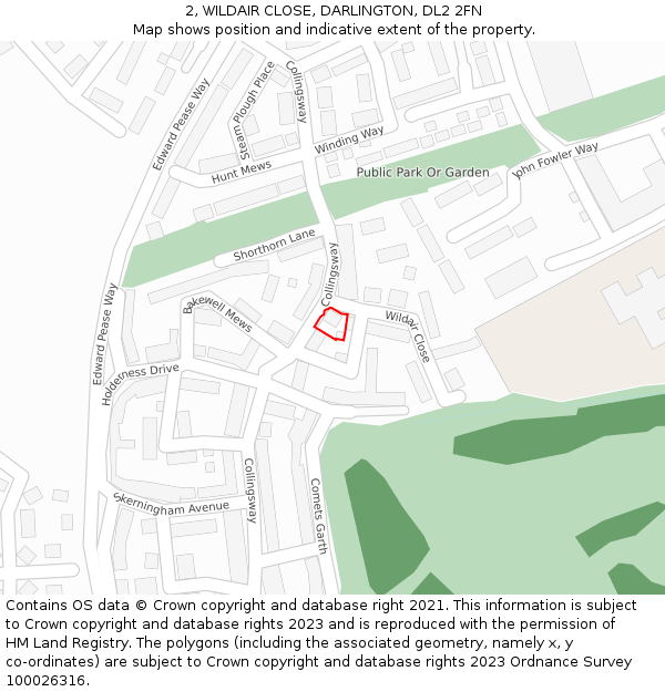 2, WILDAIR CLOSE, DARLINGTON, DL2 2FN: Location map and indicative extent of plot