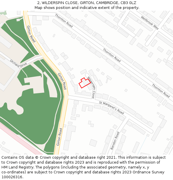 2, WILDERSPIN CLOSE, GIRTON, CAMBRIDGE, CB3 0LZ: Location map and indicative extent of plot