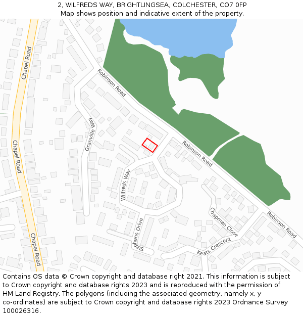 2, WILFREDS WAY, BRIGHTLINGSEA, COLCHESTER, CO7 0FP: Location map and indicative extent of plot