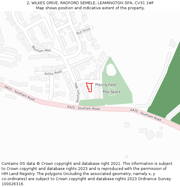 2, WILKES DRIVE, RADFORD SEMELE, LEAMINGTON SPA, CV31 1WF: Location map and indicative extent of plot