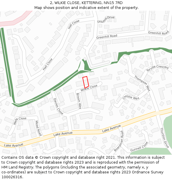 2, WILKIE CLOSE, KETTERING, NN15 7RD: Location map and indicative extent of plot