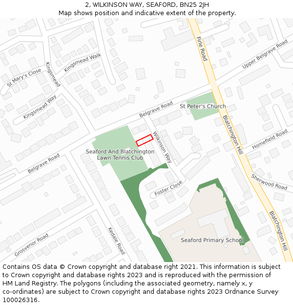 2, WILKINSON WAY, SEAFORD, BN25 2JH: Location map and indicative extent of plot