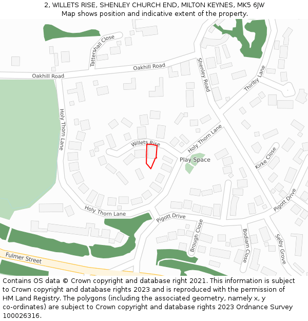 2, WILLETS RISE, SHENLEY CHURCH END, MILTON KEYNES, MK5 6JW: Location map and indicative extent of plot