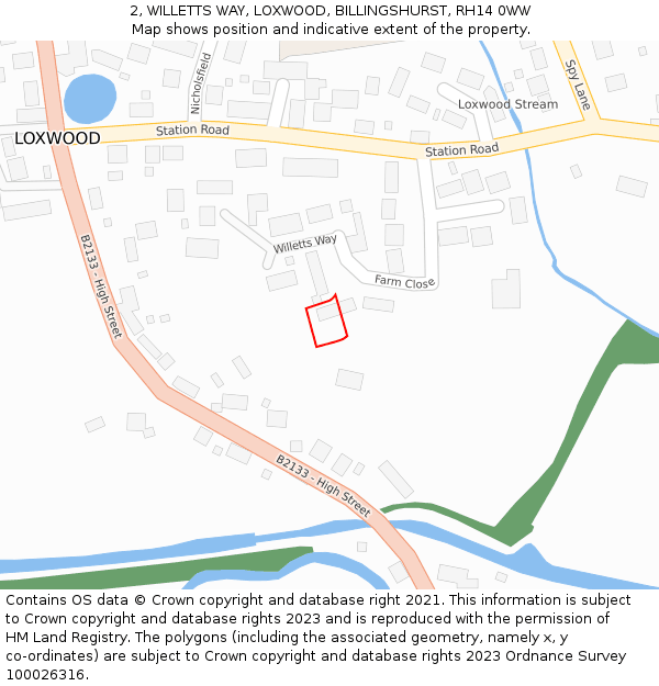 2, WILLETTS WAY, LOXWOOD, BILLINGSHURST, RH14 0WW: Location map and indicative extent of plot