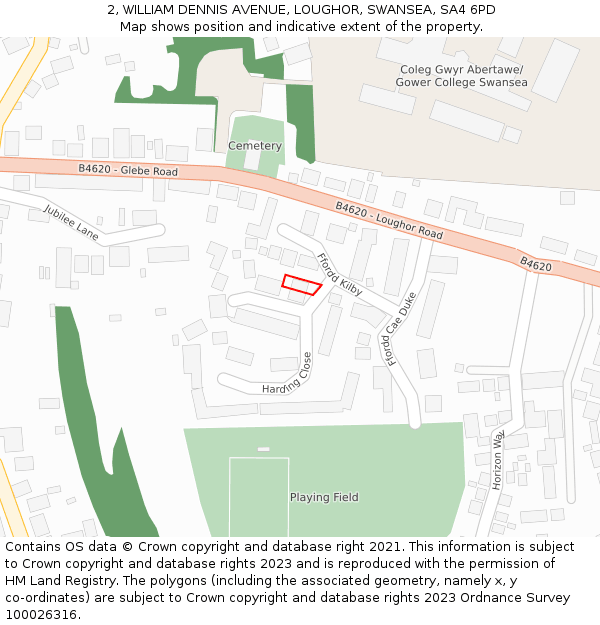 2, WILLIAM DENNIS AVENUE, LOUGHOR, SWANSEA, SA4 6PD: Location map and indicative extent of plot