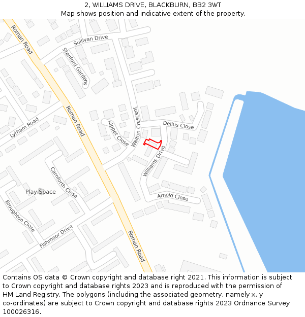 2, WILLIAMS DRIVE, BLACKBURN, BB2 3WT: Location map and indicative extent of plot