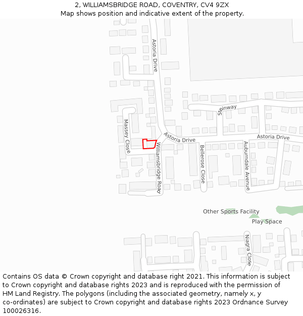 2, WILLIAMSBRIDGE ROAD, COVENTRY, CV4 9ZX: Location map and indicative extent of plot
