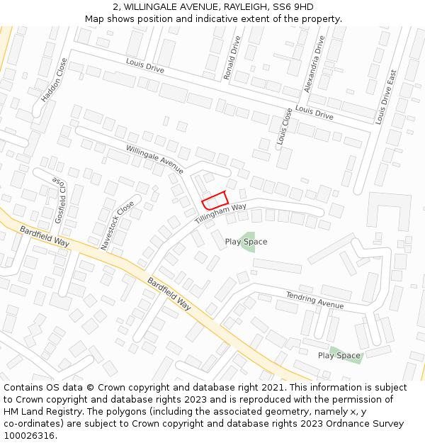 2, WILLINGALE AVENUE, RAYLEIGH, SS6 9HD: Location map and indicative extent of plot