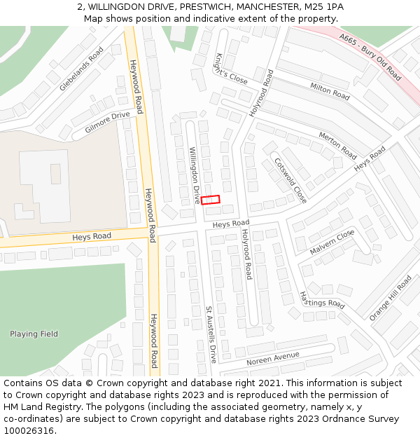 2, WILLINGDON DRIVE, PRESTWICH, MANCHESTER, M25 1PA: Location map and indicative extent of plot