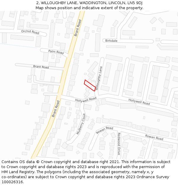 2, WILLOUGHBY LANE, WADDINGTON, LINCOLN, LN5 9DJ: Location map and indicative extent of plot