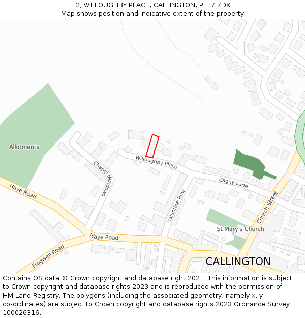 2, WILLOUGHBY PLACE, CALLINGTON, PL17 7DX: Location map and indicative extent of plot