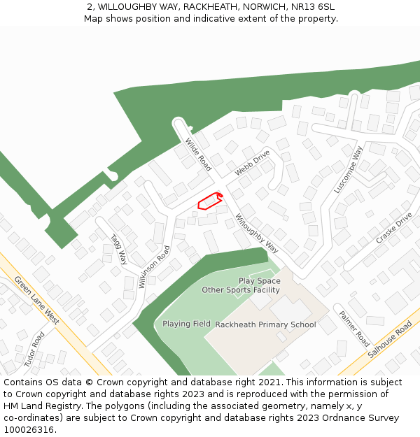 2, WILLOUGHBY WAY, RACKHEATH, NORWICH, NR13 6SL: Location map and indicative extent of plot