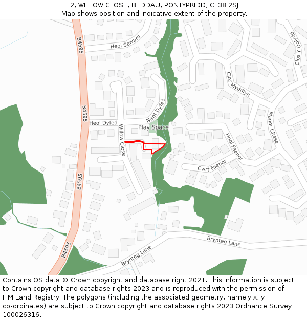 2, WILLOW CLOSE, BEDDAU, PONTYPRIDD, CF38 2SJ: Location map and indicative extent of plot