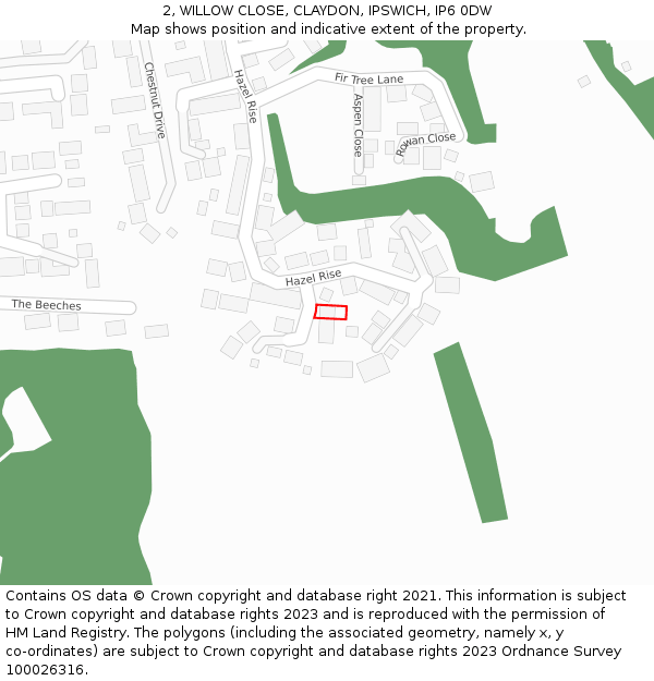 2, WILLOW CLOSE, CLAYDON, IPSWICH, IP6 0DW: Location map and indicative extent of plot