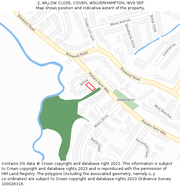 2, WILLOW CLOSE, COVEN, WOLVERHAMPTON, WV9 5EP: Location map and indicative extent of plot