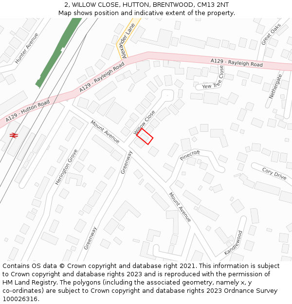 2, WILLOW CLOSE, HUTTON, BRENTWOOD, CM13 2NT: Location map and indicative extent of plot